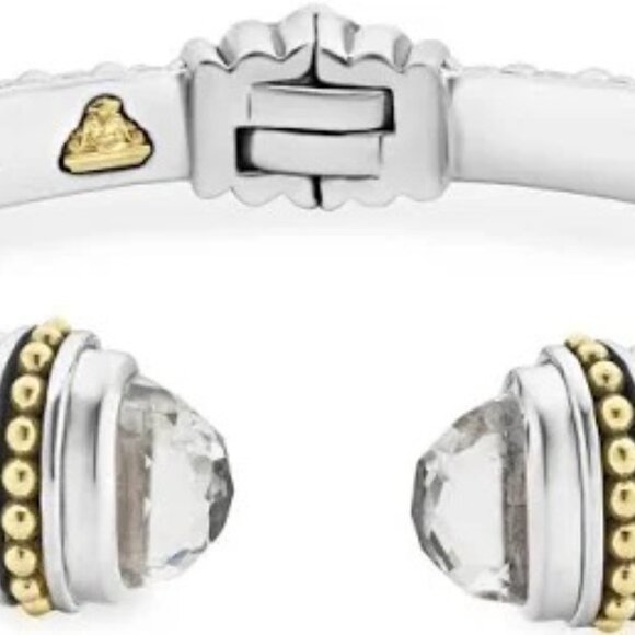 Lagos Rittenhouse White Topaz Cuff Bracelet 12mm Sterling Silver 18k Gold Sz 7/M - Picture 8 of 15